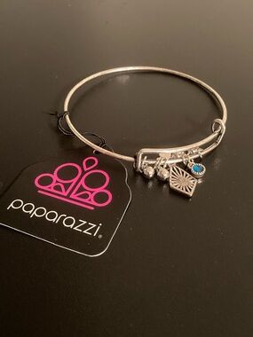 paparazzi Silver Charm Bangle with Teal Accent